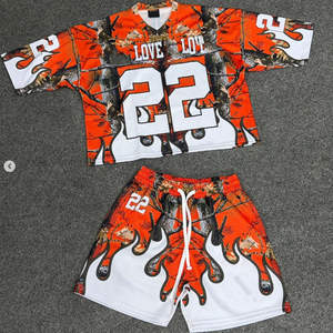 Ensemble 2 pièces personnalisé pour homme, été, respirant, en tissu polyester/coton, t-shirt en maille et short, style streetwear ample, football - Product Image 3