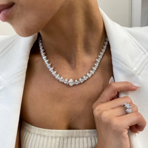 Pear Cut Lab Grown Diamond Tennis <b>Necklace</b> in White Gold Graduated Teardrop Design Bridal Engagement & Wedding <b>Statement</b> Jewelry - Product Image 3