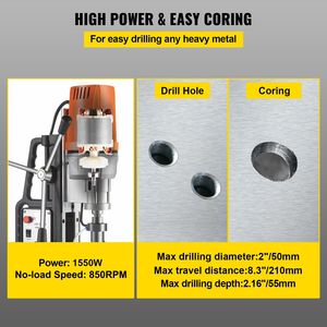 Trapano Magnetico Elettrico MD50 1680W, Velocità Mandrino 300 RPM, Diametro Foratura 2 Pollici, Forza Magnetica 2900 LBS, Nuova Macchina Perforatrice 2022 - Product Image 3