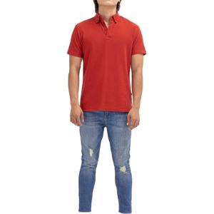 Men's Solid Red Polo Shirt Short Sleeve Regular Fit Cotton Pique Casual Style <b>Plain</b> Dyed Knitted Collar - Product Image 3