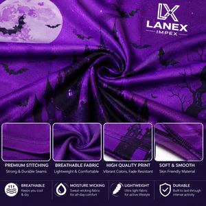 T-shirt personnalisé pour homme Halloween, motif citrouille Jack O'Lantern violette et château hanté, imprimé 3D, manches courtes, streetwear décontracté - Product Image 5