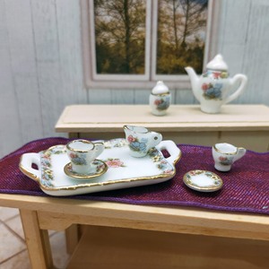Juego de té de cerámica en miniatura 1:12, vajilla floral pintada a mano para casa de muñecas, juguete para decoración del hogar, para mayores de 14 años - Product Image 5