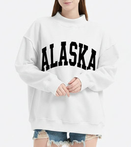 Service OEM, logo personnalisé, sweat-shirt pour femme de haute qualité, écologique, en molleton, surdimensionné, réversible, col montant, avec long badge à sequins - Product Image 5