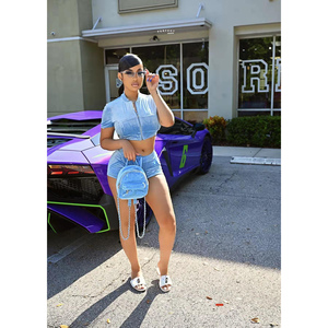 Conjunto de Shorts de Moda Primavera 2026 para Mujer, Ropa de Color Sólido con Cierre, Conjuntos de Dos Piezas de Terciopelo para Verano, Shorts de Terciopelo, Chándal - Product Image 5
