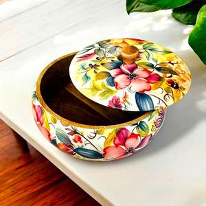 Boîte de rangement en bois pour roti, couvercle émaillé artistique, fait main, anti-humidité, cadeau d'affaires, boîte à chapati, boîte alimentaire de cuisine - Product Image 1