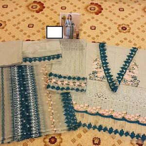 Nouvelle Collection Femme Brodée Pakistanaise Shalwar Kameez Manches Longues Soie Rayonne Chemise Robe pour Fêtes Mariages Viscose - Product Image 3