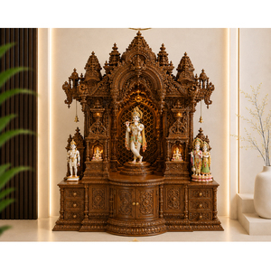 Divine Design Traditional Hindu Shrine <b>Mandir</b> Home Hand-Carved Teak Wood Premium Krishna Prayer Cabinet - Product Image 1