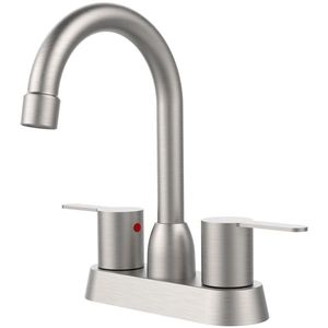 Rubinetto per lavabo bagno a 2 maniglie resistente, in nichel spazzolato, per camper, con montaggio centrale per lavabo a 3 fori con sensore - Product Image 1