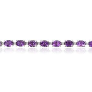 Handmade 925 Sterling Silver Natural Oval Cut <b>Amethyst</b> & Round Diamond Tennis <b>Bracelet</b> For Women's - Product Image 3
