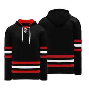 Sweat à capuche de hockey personnalisé et unique, 100 % coton, en sergé, style maillot de hockey sur glace avec capuche et lacets - Product Image 4