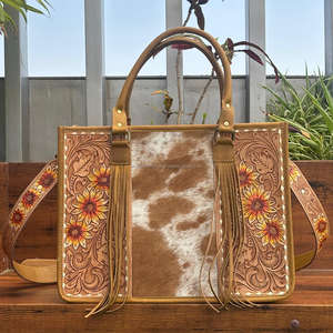 ¡Novedad de 2025! Bolso de mano de cuero de vaca genuino con herramientas manuales de girasol, bolso de mano oculto, bolso de mano de cuero tallado occidental - Product Image 4