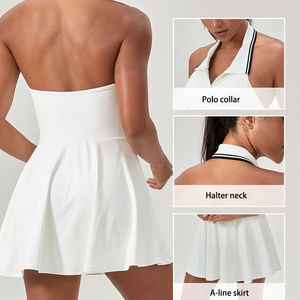 Vestido de Pádel Personalizado para Mujer, Estilo Halter sin Espalda, Cuello Polo, Colores en Contraste, Vestido Deportivo, Tallas Grandes, Ropa Deportiva de Tenis - Product Image 4