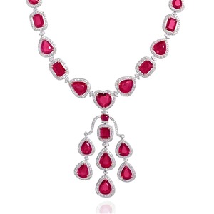Collar Moderno con Rubíes para Mujer, Forma de Corazón y Corte de Pera, Plata 925, Moissanita con Engaste en Bisel, Joyería de Moda para Boda - Product Image 1