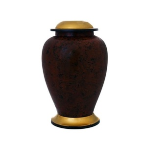 Urnas funerarias de latón de alta calidad para adultos con grabado de trigo, acabado en oro y rojo oscuro, urnas metálicas para cenizas humanas. - Product Image 5