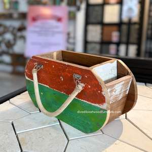 Pots de fleurs / Sacs à fleurs en bois de bateau recyclé couleur naturelle pour la décoration intérieure, extérieure, jardin, pot de fleurs ovale en rotin/mangue grand format - Product Image 5