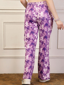 Unisex Tie Dye Flare Pants Elastic Waist Knitted Casual <b>Joggers</b> Purple <b>White</b> Pattern Midweight Drawstring Style Tie Dye Trousers - Product Image 2