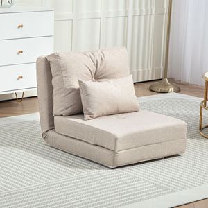 Convertible Beige <b>Floor</b> Chair <b>Sofa</b> Bed with Adjustable Backrest Folding Upholstered Couch for Basement Extendable Foam-Filled - Product Image 2