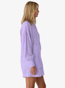 Women Lavender Button Down Shirt <b>and</b> Shorts <b>Set</b> <b>Long</b> Sleeve Turn Down Collar Loose Casual 2 Piece Outfit - Product Image 2