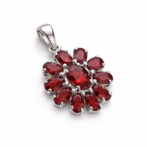Rhaya Jewels <b>Top</b> Selling Rhodium Plated Garnet Pendant 925 Sterling <b>Silver</b> Minimalist Oval Cluster Flower Design Prong Set - Product Image 2