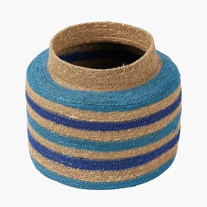 Panier de rangement cylindrique en jonc de mer bleu, fait main, vente en gros, écologique, fabriqué au Vietnam - Product Image 1