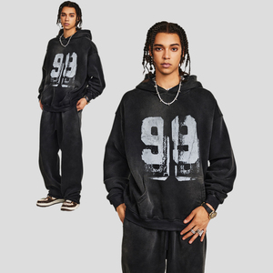 Sweat à capuche en molleton de coton 330G pour homme, doux et confortable, style rétro graffiti, motif uni, coupe classique, tendance streetwear automne/hiver - Product Image 3