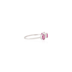 Nouveautés, bague à trois pierres en or blanc K14 100% authentique avec rubis et diamants, pour femmes, cadeau de demoiselle d'honneur, bijoux empilables - Product Image 5