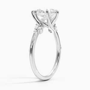 Anillo de compromiso de moissanita con corte de pera Camellia Milgrain, plata 925, chapado en oro de 14K, engaste de bisel, estilo halo oculto, GRA - Product Image 6