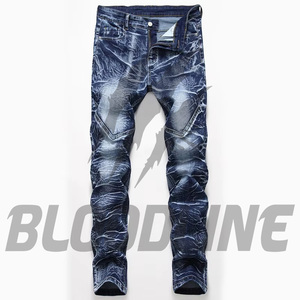 Jeans de Mezclilla para Hombre BLOODLINE, Corte Slim, Desgastados, Cintura Media, Pierna Recta, Estilo Casual Otoñal - Product Image 1