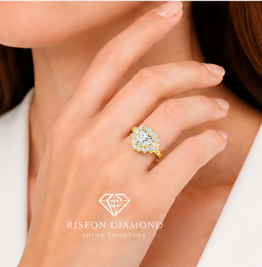 Elegant heart shaped halo engagement ring brilliant lab grown diamond surrounded by round cut halo crafted in premium 18K yellow - Product Image 6