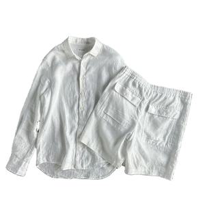 Men's Set Casual Solid Color Sunscreen Long Sleeved Shirt <b>Shorts</b> Summer Breathable Japanese Two-Piece Set Men's Clothing Unisex - Product Image 4