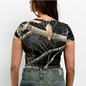 Women Black Forest Camouflage Ribbed Crop T-Shirt Slim Fit Short Sleeve Streetwear Tank <b>Top</b> OEM Private Label Women's Shirts - Product Image 4