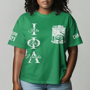 T-shirt col rond vert émeraude Iota Phi Lambda, impression personnalisée des lettres du chapitre, coupe unisexe pour femme, style décontracté d'inspiration grecque - Product Image 1