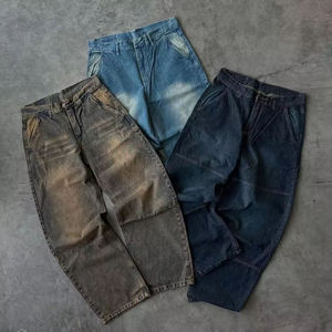 Jean baggy homme taille haute léger personnalisé style streetwear délavé coupe large - Product Image 1
