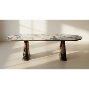 Table à manger en marbre Calacatta Violet de luxe, table en pierre naturelle, pieds en bois de noyer, mobilier de salle à manger moderne, OEM PISANO - Product Image 1