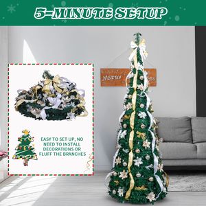 Albero di Natale Pre-Illuminato da 2,1 m con 200 Luci Calde, Albero Artificiale Pop-Up con Telecomando, Materiali Dorati e in PE - Product Image 2