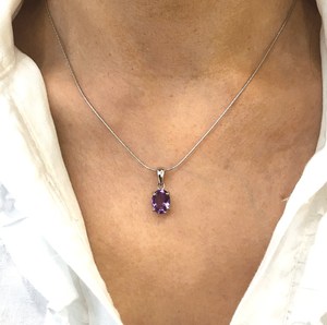 Pendentif ovale en argent avec améthyste véritable, pierre de naissance de février, bijou élégant fait main, cadeau pour femme, collier - Product Image 5