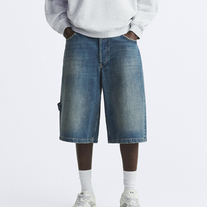 Shorts en jean pour hommes, taille élastique, coupe ample, couleur unie, longueur genou, style décontracté streetwear, mode estivale, bas de gamme OEM - Product Image 5