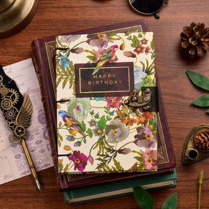 Floral Bird Lock Diary Notebook <b>A5</b> Hardcover Journal | Handmade Eco-Friendly Vintage Writing 100 Sheets Button Closure Design - Product Image 4