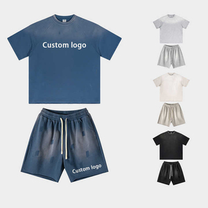 Men's Premium Custom made Logo Casual Breathable 100% Cotton High Quality Two-Piece Summer t-shirt and shorts <b>Set</b> for men's - Product Image 1