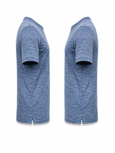 Men's Blue Marled Short Sleeve T-<b>Shirt</b> Regular Fit O-Neck Breathable Knitted <b>Polyester</b> Casual Printed Logo Front - Product Image 4