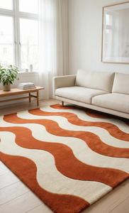 Tapis d'appoint abstrait en laine douce, à motifs ondulés, tufté à la main, antidérapant, moderne et luxueux, pour salon, chambre, hôtel, décoration intérieure - Product Image 4
