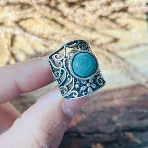 Anillo de Turquesa Boho de Banda Ancha para Mujer, Joyería de Plata Oxidada y Latón al por Mayor - Product Image 6