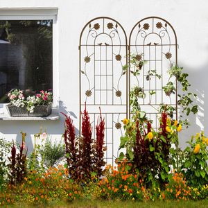 Set di 2 tralicci da giardino in metallo antiruggine marrone da 180 cm x 50 cm, supporto per piante rampicanti da esterno, decorazioni per matrimoni - Product Image 6