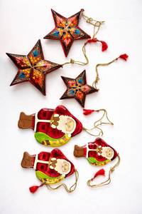 Kashmir Hand-Painted Star Hanging <b>Ornament</b> Hand-Painted Paper Mache Star Christmas <b>Ornament</b> - Product Image 6