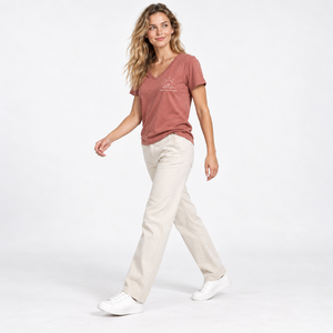 T-shirt pour femme à col en V, couleur unie, manches courtes, coton, décontracté, respirant, logo imprimé, coupe classique, printemps-été - Product Image 1