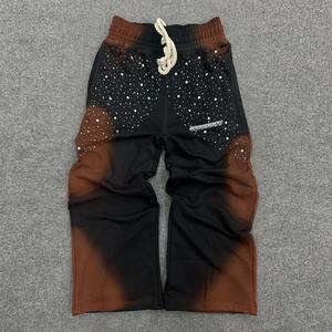 กางเกงวอร์มทรงขาบานแต่งคริสตัล ทรงโอเวอร์ไซส์ ผ้าหนา ฟอกสีแบบแอซิดวอช สไตล์วินเทจ สำหรับผู้ชาย - Product Image 1