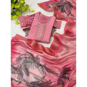 PANTALÓN KURTI DE TRABAJO A MANO CON CUELLO DE SEDA ROMANA DE MODA CON DUPATTA GAJARI Gharara - Product Image 1