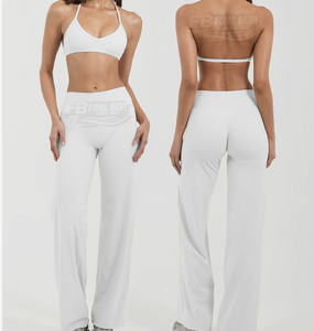 Ensemble 2 pièces personnalisé : Soutien-gorge de yoga dos nu et leggings évasés – Sans couture, respirant, écologique, taille élastique, haute qualité pour la gym - Product Image 2