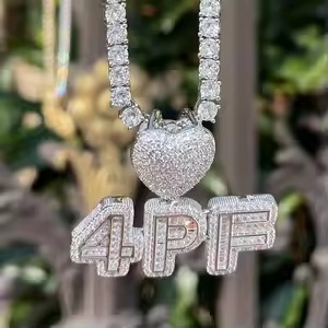 Colgante de Plata de Ley 925 con Moissanita para Hombre, Estilo Hip Hop, Joyería Bling, Colgante Personalizado con Nombre y Letra en Dos Tonos - Product Image 2