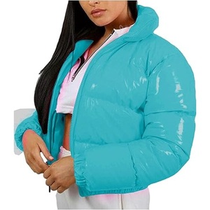 Orange Color Oversize Cropped Top Bubble Shiny Glossy Waterproof Puffer Jacket Bubbles Parka Breathable Fashion Windproof Jacket - Product Image 3